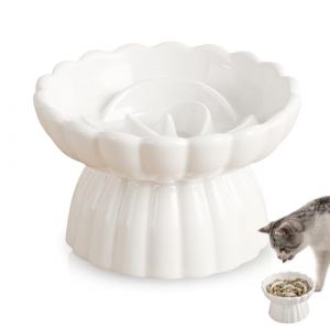 WIYETY Bol en c&eacute;ramique anti-glouton pour chat sur&eacute;lev&eacute;, bol anti-glouton pour chat, bol &agrave; alimentation lente pour chat, pour chats et petits chiens - Blanc, 14 x 8,5 cm (ANDRECHR, neuf)