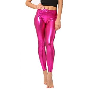 Fioeyr Pantalon effet mouill&eacute; brillant m&eacute;tallique r&eacute;tro ann&eacute;es 80 pour femme, d&eacute;guisement disco pour adultes, tenue de f&ecirc;te fantaisie, rose, Taille unique (Fioeyr fr, neuf)