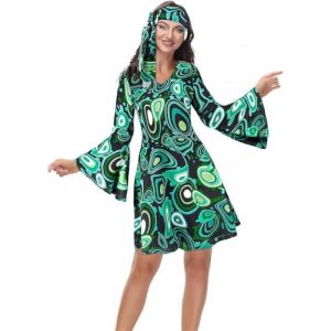 Jutrisujo Deguisement Annee 80 Disco Femme Déguisement 60, 70, 90 Costume Remme Robe Vetement Halloween Hippie Carnaval Grande Taille Vert 3XL (jutrisujo corset, neuf)