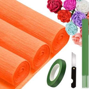 3 Rouleaux de Papier Cr&eacute;pon Rouge-Orange -25 x 250cm, Papier Cr&eacute;pon pour DIY Cr&eacute;atifs, Fleurs Pli&eacute;es &agrave; la Main, Les F&ecirc;tes D'anniversaire, Les Mariages, Les Ornements de Festival (Rouge-Orange) (Wilksu, neuf)
