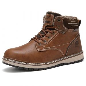 AX BOXING Chaussure Homme Hiver Chaussure Chaud Fourr&eacute;es Bottine Cuir Antid&eacute;rapant Bottes Neige Lacet Chaussure Montante Taille 41-46 EU (Marron, 44 EU) (AX BOXING, neuf)