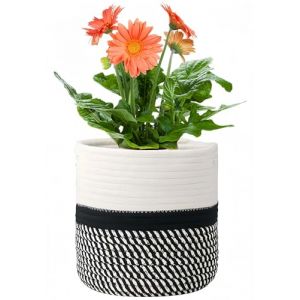 KMERCE Grand Pot de Fleurs Tressé, Cache Pot Plante Interieur, Panier à Plantes en Corde de Coton pour décoration Intérieure, Panier de Rangement pour Jouets, Vêtements - Diamètre 25cm (Slton, neuf)