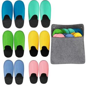 Clevich Lot de 6 Paires Chausson Invité, Unisexe Chaussons Semelle Feutre, Pantoufles de Voyage Antidérapantes, pour Maison, Spa, Hôtel, Voyage, Comprenant un Sac de Rangement, 6 Tailles (Towncome, neuf)