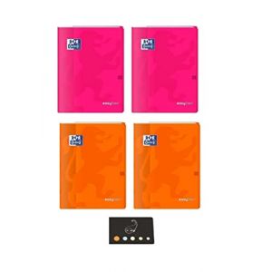 Lot Cahiers EasyBook Polypro &agrave; Rabats - 24 x 32 cm - Grands Carreaux S&eacute;y&egrave;s - 96 Pages - Coloris Assortis + 1 Index Blumie (Rose Orange, 4 Cahiers) (Blumie Shop, neuf)
