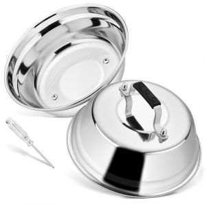 Joyfair Lot de 2 cloches à hamburger en acier inoxydable avec poignée anti-brûlure, cloche à fondre avec tournevis pour barbecue, steak, fromage, teppanyaki, extérieur et intérieur, passe au (Joyfair-FR, neuf)