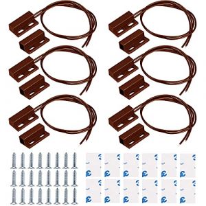 GUUZI 6pcs Marron Filaire Interrupteur Magn&eacute;tique Mont&eacute; en Surface Porte Fen&ecirc;tre Capteur de Contact Alarme Reed Interrupteur, Type d'Interrupteur (Interrupteur Pr&egrave;s de l'Aimant, Connexion de Circuit) (GUZI STORE, neuf)