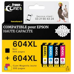 FranceToner - 604XL - Cartouches Encre Compatibles Epson 604 XL&ndash; Pack de 4 pour epson XP 2200, XP 2205, XP 3200, XP 3205, Workforce wf2910 wf2950 (604XL Pack de 4) (FranceToner, neuf)