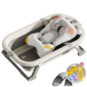Baignoire Bébé Pliable Avec Transat De Bain Pour Bebe & Thermomètre Intégré, Baignoire Enfant Avec Siege De Bain Pour Bebe, baignoire Bebe Sur Pied,Canard jaune gratuit-gris (Willanmd, neuf)