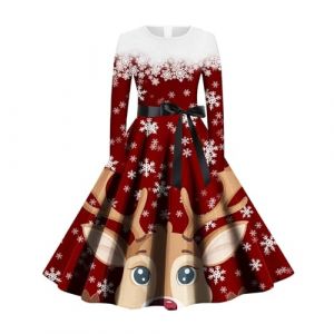 Robe de No&euml;l pour Femmes Robe Noel Femme Soiree P&egrave;re No&euml;l Flocon de Neige Renne Robe de No&euml;l Trap&egrave;ze Mariage Cocktail Soir&eacute;e F&ecirc;te C&eacute;r&eacute;monie D&eacute;contract&eacute;e au Genou Midi Robes D&eacute;guisement Sexy M&egrave;re No&euml;l (BAULMD（90% Big Promotion Without Discount Code ）, neuf