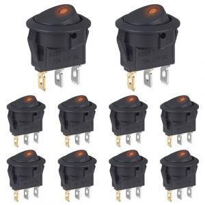 VEXUNGA Interrupteur 12V 20A Voyant Lumineux LED Jaune Interrupteurs &agrave; Bascule Rond 12 Volts ON/OFF 2Positions Marche/Arret 3Broches Commutateur Bouton pour Voiture Automobile (10 Pi&egrave;ces) (VEXUNGA-EU, neuf)