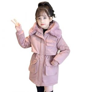 linboo Fille Manteau d'Hiver Parka Enfant à Capuche Fourrure Veste Doublure Polaire Chaud Blouson Vêtement d'Exterieur Coupe Vent Doudoune mi Long, Rose, 5-6 ans(Taille de l'étiquette: 120) (TBONBON-EU, neuf)