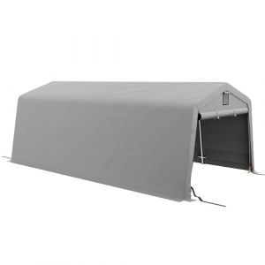 Outsunny Tente Garage carport dim. 6,2L x 3,3l x 2,4H m Acier galvanis&eacute; Robuste PE Haute densit&eacute; 150 g/m&sup2; imperm&eacute;able Anti-UV, 1 Porte Gris Clair et 2 a&eacute;rations (Aosom FR, neuf)