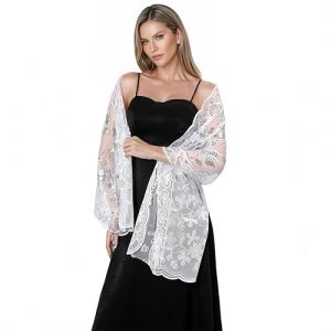 Proumhang Étole pailletée et châle en voile transparent pour robes de soirée. Couverture étincelante pour mariée, demoiselle d'honneur, robe Cheongsam 190cm x 60cm Blanc (labellevie_NO1, neuf)