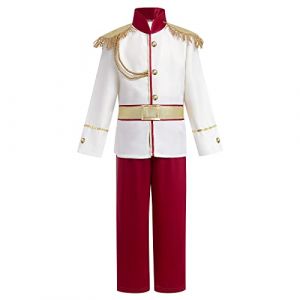 IBAKOM Déguisement Prince Charmant Enfant Garçons Costume Cosplay Conte Fée Carnaval Halloween Anniversaire Tenue médiévale Haut Pantalon Ensemble Bordeaux 11-14 ans (ZhuL, neuf)