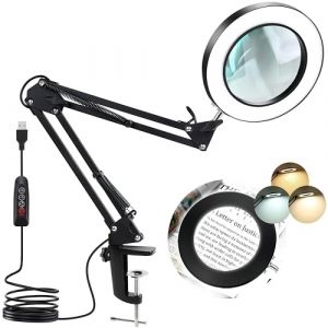 Kevsuvqin Lampe Loupe, Lampe de Bureau avec Loupe 10X et LED, LOupe Eclairante avec Pince en M&eacute;tal et Bras Pivotant R&eacute;glable, 3 Modes de Couleur,10 Niveaux de Luminosit&eacute; pour Artisanat, R&eacute;paration (Dexcosut, neuf)