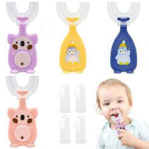 VEGCOO 4 Pcs Brosse a Dent Enfant en Forme de U, Brosse a Dent Bebe en Silicone Nettoyage Oral &agrave; 360&deg; avec 4 Pcs Brosse &agrave; Dents Doigt pour Gar&ccedil;ons et Filles de 2 &agrave; 6 ans (LCD UK Store, neuf)