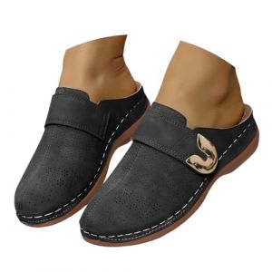 Sabots compens&eacute;s pour femmes &agrave; enfiler &agrave; bout ferm&eacute;, mules sabots pour dames, chaussures orthop&eacute;diques coupe large, mules sandales &agrave; petit talon compens&eacute;, sandales de marche rembourr&eacute;es avec soutien (phugahg, neuf)