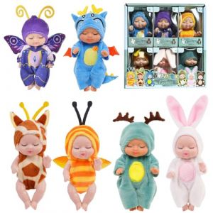 KUWUNG Lot de 6 mini poup&eacute;es pour b&eacute;b&eacute; avec v&ecirc;tements de poup&eacute;e, mini poup&eacute;e r&eacute;aliste, Rebirth, petit jouet de poup&eacute;e, cadeau pour tout-petits, filles et gar&ccedil;ons (D6) (KUWUNG, neuf)