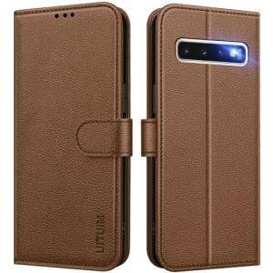 UITUIM Coque pour Samsung Galaxy S10 (Pas pour S10+), Coque Etui Portefeuille Cuir avec Rabat Porte Carte Clapet Magnétique Flip Case Étui Housse de Protection Etui pour Samsung Galaxy S10 4G,Marron (UITUIM, neuf)