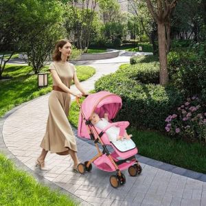 Poussette canne, Poussette, Poussette inclinable, Poussette avec filet en coton, 4 roues, peut s'asseoir, landau &agrave; 4 roues, avec moustiquaire - 45 * 71 * 98cm - rose (Willanmd, neuf)