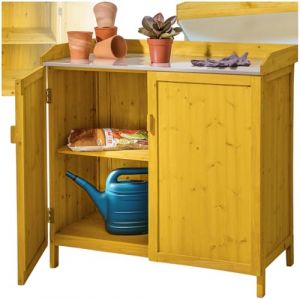 tectake&reg; Table de rempotage Abri de Jardin Bois avec Plan de Travail zingu&eacute; Table de Culture Rangement des Outils de Jardinage, Armoire de Jardin Exterieur id&eacute;al pour Plantes, Fleurs, semis Potager (Made4Home SAS, neuf)
