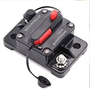 Disjoncteur audio en ligne &eacute;tanche DC 12 V-48 V avec porte-fusible &agrave; r&eacute;initialisation manuelle, porte-fusible automatique pour voiture, bateau, camping-car, caravane (120 A) (Mottdam, neuf)