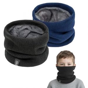 SEFIRST 2 Pi&egrave;ces Tour de Cou pour Enfants, Polaire Cache Cou, Gaiter Masque Cagoule Cache-Cou Hiver &eacute;charpe Coupe-Vent Ski &Eacute;lastique &Eacute;pais Snood pour Moto Ski Marche Course (Noir, Bleu, Taille unique) (MaiDuoDuo, neuf)