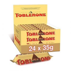 Toblerone - Barre au Chocolat au Lait avec Nougat au Miel et aux Amandes - Recette Originale - Format Familial - Pr&eacute;sentoir de 24 barres (24 x 35g) (Plaisir & Snacking, neuf)