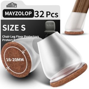 MAYZOLOP 32 Pièces Protege Pied de Chaise en Silicone, 0.75in Transparent Tampon Chaise pour Pieds inclinés, Bouchons de Pieds de Chaises avec Tampons en Feutre,Pas de Rayures, Pas de Bruit (MAYZOLOP-FR, neuf)