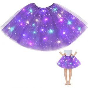 AYBUY Tutu Jupe LED Lumineuse Fille,Jupe Danse de Ballet de Paillettes étoiles Tulle Fille,Jupe en Tulle avec LumièRes,LED Jupe de Danse Lumineuse,pour Fête Anniversaire Noël,Violet (withchance, neuf)