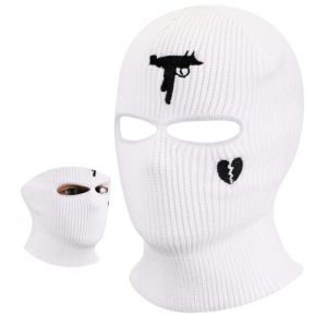 BBTO Balaclava à 2 Trous Masque de Ski Tricoté Balaclava Intégral en Tricot Couvre-Visage à 2 Trous Cagoule Intégrale d'hiver pour Sports Ski Moto Vélo Extérieur(Blanc,Arme et Cœur Brisé) (Bomelvoo FR, neuf)