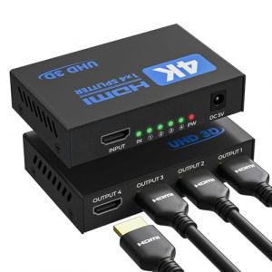 Répartiteur HDMI 4K 1 Entrée 4 Sorties EDID HDCP HDR 3D, Splitter 4 Sorties pour PC, Laptop, HDTV, Projecteur, 1X4 HDMI Splitter Copie 1 Source sur 4 Écrans Simultanément (JOYOYAMA EU, neuf)