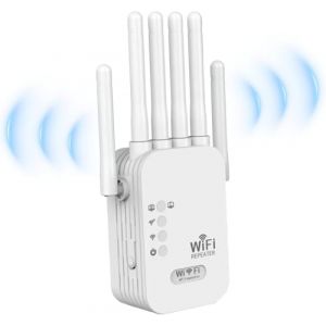 Répéteur WiFi Exterieur,2025 Nouveau repeteur WiFi Puissant,Amplificateur WiFi 6 antennes,2 Ports LAN,Répéteur WiFi 1200Mbps, Compatible avec Toutes Les Box Internet Ethernet Port (White) (rfyhrfhy, neuf)