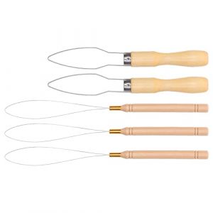 HEEPDD Enfile-aiguilles, Enfile-Perles, T&ecirc;te en Acier Inoxydable et Manche en Bois, Outil Multifonctionnel pour Extensions de Cheveux, Perles et Touffetage, Ensemble de 5 Pi&egrave;ces avec Deux Tailles, (Cinnyi L1, neuf)