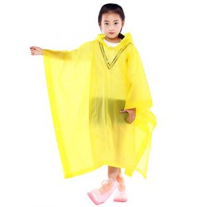 Imperm&eacute;able Poncho Pluie Enfant, R&eacute;utilisable EVA Manteau de Pluie avec Capuchon Boutons pour Gar&ccedil;ons Filles, Pliable Transparent Cape de Pluie pour L'&eacute;cole Voyage Randonn&eacute;e Cyclisme Ext&eacute;rieur (Jaune) (hasmerce, neuf)