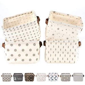 LessMo Set de 4 Mini Paniers de Rangement, Boîte de Rangement Pratique Tiroir en Tissu Lin Panier Stockage de Bureau Pliable Organisateur pour étagères et Bureau, Jouets, Llivres ou Maquillage (little happy cat, neuf)