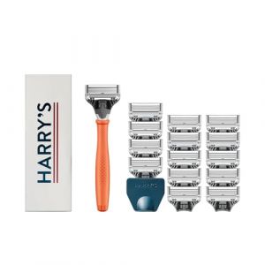 Harry's Shaving Kit for Men - Razor Handle, 15 Razor Blade Refills, and Travel Blade Cover - Orange (STAR UK, neuf)