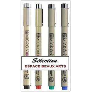 Sakura Pigma Micron 005 Lot De 4 Couleurs, Rouge, Vert, Bleu, Noir .Made in Japan (espacebeauxarts, neuf)