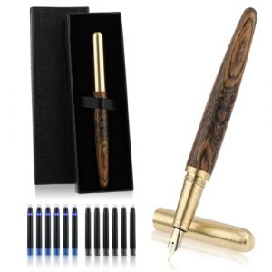 cobee Ensemble de stylos-plume en bois fabriqués à la main - Stylo-plume vintage de luxe en bois - Pointe fine de 0,5 mm - Stylo d'écriture lisse avec 12 cartouches d'encre de 2,6 mm et coffret cadeau (Liige, neuf)