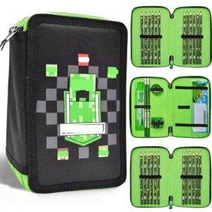 FRPABCF My World Trousse Scolaire Enfants avec Plusieurs Compartiment, 3 Compartiments avec Trousse, Creeper Vert Trousse &agrave; Crayons, My World Trousse &agrave; Crayons pour Enfant Ecole Fourniture (nanpingshijianyangqulibinzuanjinggongchengyouxiangongsi, neuf)