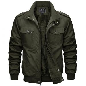 MAGCOMSEN Veste d'hiver chaude en polaire pour homme Veste cargo bomber militaire Veste de travail coupe-vent d&eacute;contract&eacute;e avec plusieurs poches, vert militaire, XL (MAGCOMSEN SHOP, neuf)