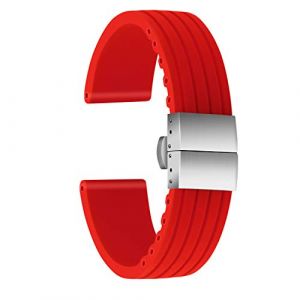 ULLCHRO Bracelet Montre Haute Qualit&eacute; Remplacer Silicone Bracelet Montre Stripe Pattern - 16mm, 18mm, 20mm, 22mm, 24mm Caoutchouc Watch Strapavec Boucle D&eacute;ployante Acier inoxydable (24mm, rouge) (Ullchro-EU, neuf)