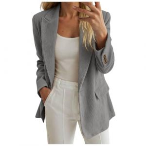 Blazer Femme Chic et Elegant Velours Veste Blazer Couleur Unie Bouton Grandes Tailles Manches Longues Classique Bureau Travail Soir&eacute;es D&eacute;contract&eacute;es Tailleur Femme Revers Veste Manteau(05-Grey, XXL) (JFZZB, neuf)