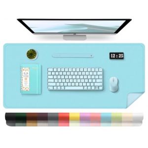 Tapis de Bureau en Cuir, Tapis D'ordinateur Imperméable, Tapis de Bureau Facile à Nettoyer, Tapis de Souris et de Clavier pour le Bureau, Tapis de Bureau Grand Tapis D'écriture (Bleu, 100x43cm) (YoursTrust-EU, neuf)