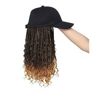 Bonnet de perruque Perruque de casquette de Baseball tressée, Extensions de cheveux avec chapeaux, perruque synthétique noire bouclée for femmes Chapeau de perruque(1,18inches) (haikouhua, neuf)