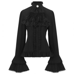 NaLatia Chemise Victorienne pour Femme Gothique Steampunk Chemisier &agrave; Volants Vintage Manches Longues Haut Blouse Chic et &Eacute;l&eacute;gant Renaissance Pirate Top Soir&eacute;e Bal Party Printemps &Eacute;t&eacute; Mode (GUnakd, neuf)