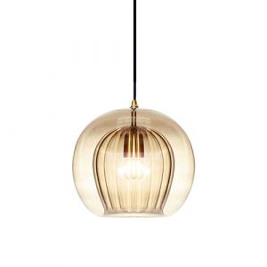 S-Cevada Superbe Lampe Suspension à Boule en Verre Double Couche Finition Laiton Design Rétro E27 Lampe Plafonnier Globe pour Chambre Salle à Manger Loft Bar Éclairage Intérieur (Ambre, 25cm) (Lizhisongshop, neuf)