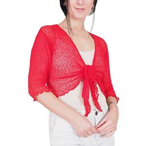 Mimosa Mesdames Femme Grande Taille Bol&eacute;ro au Crochet Briller en Dentelle Plaine Etendue R&eacute;sille Cardigan Haussement D'&eacute;paules (Taille Unique, Red) (Evoque, neuf)