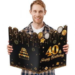 AIBAOBAO Grande Carte Anniversaire 40 ans Femme Homme XXL, 42.5 x 30 cm, Carte de Voeux Personnalis&eacute;e Geante Noir Or, Happy Birthday Card,Idee Cadeau Anniversaire 40 Ans Original Humour Adulte (zjc nl, neuf)