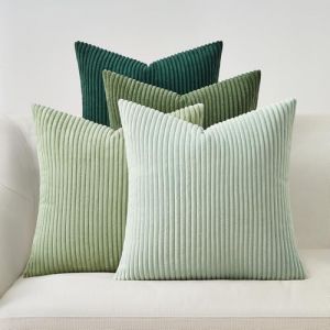 Topfinel Housse Coussin Vert Clair 45x45cm Decoration Chambre Salon Maison Lot de 4 Housse de Coussin Canape Lit Jardin Déco Aesthetic Scandinave pour Canapé en Velours Côtelé (NoledarEU, neuf)